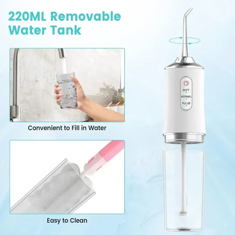 Color: WHITE - Xiaomi Intelligent Pulse Dental Floss Portable Cleaning 3 Modes Waterproof Rechargeable Dental Cleaner With 4 Nozzles Clean Gums