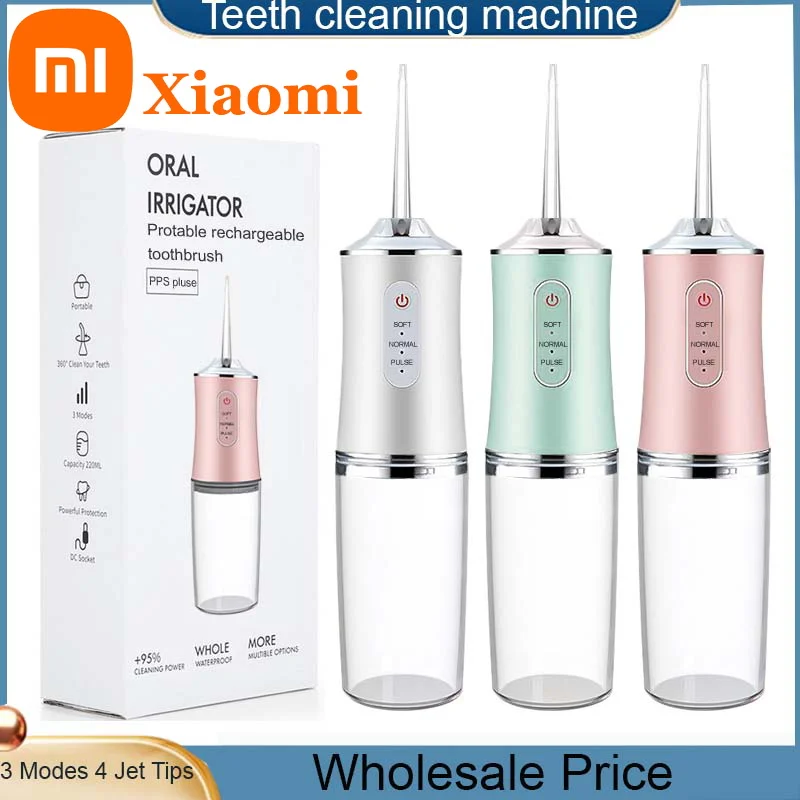 Color: WHITE - Xiaomi Intelligent Pulse Dental Floss Portable Cleaning 3 Modes Waterproof Rechargeable Dental Cleaner With 4 Nozzles Clean Gums