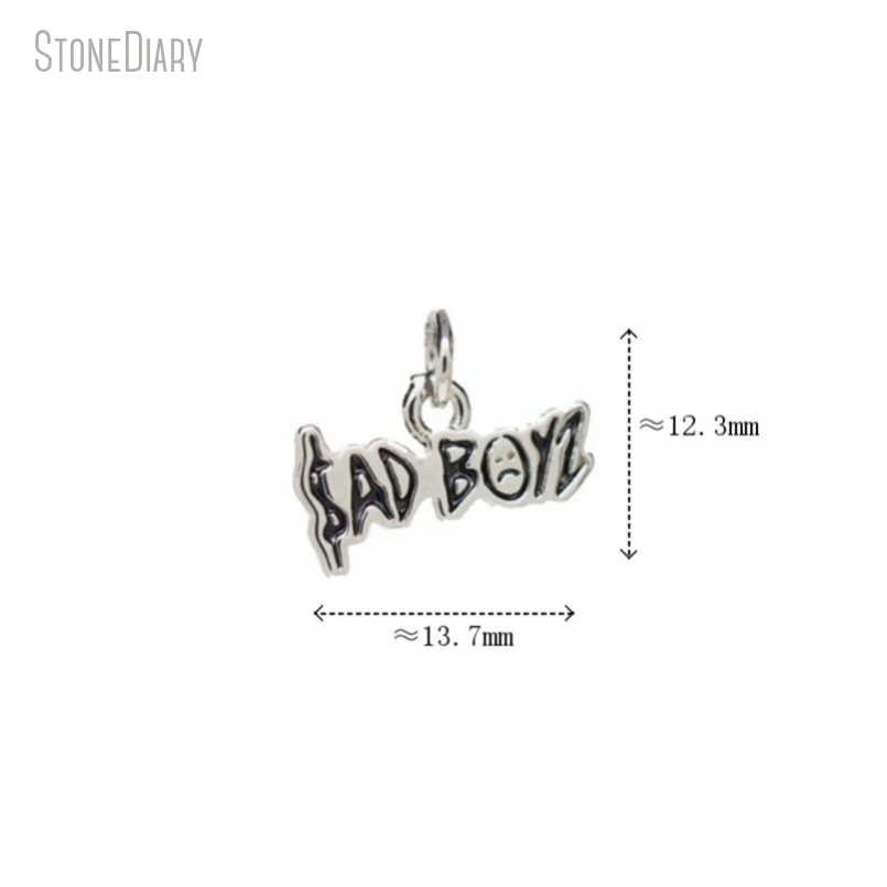 Metal color: Rhodium Plated - 10Pcs Letter Sadboyz or Sadgirls Black Enamel Copper Gold Color Pendant Charms for Jewelry Making
