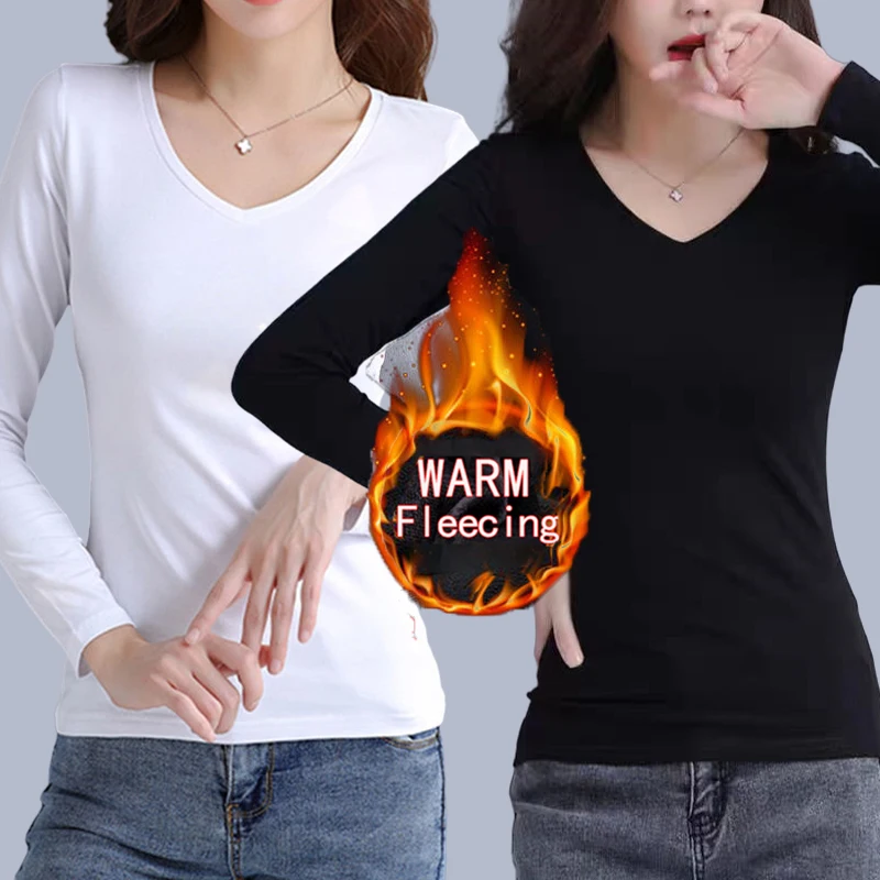 Color: Dark Grey, Size: M - O Neck Long Sleeve Fleeceing Heating Fiber Thermal Basic T-Shirts Women Winter Bottoming Cropped Tops Casual Skinny All-match