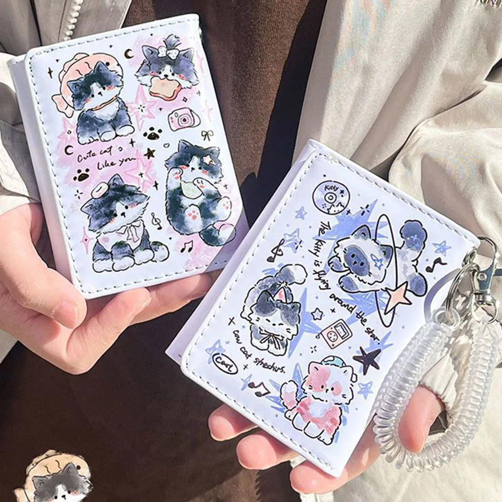 Color: Blue - PU Leather Cute Women Wallet Coin Purse Simple 3 Folds Multi-card Slots Card Holder Cute Cat Dog Short Wallets for Girls