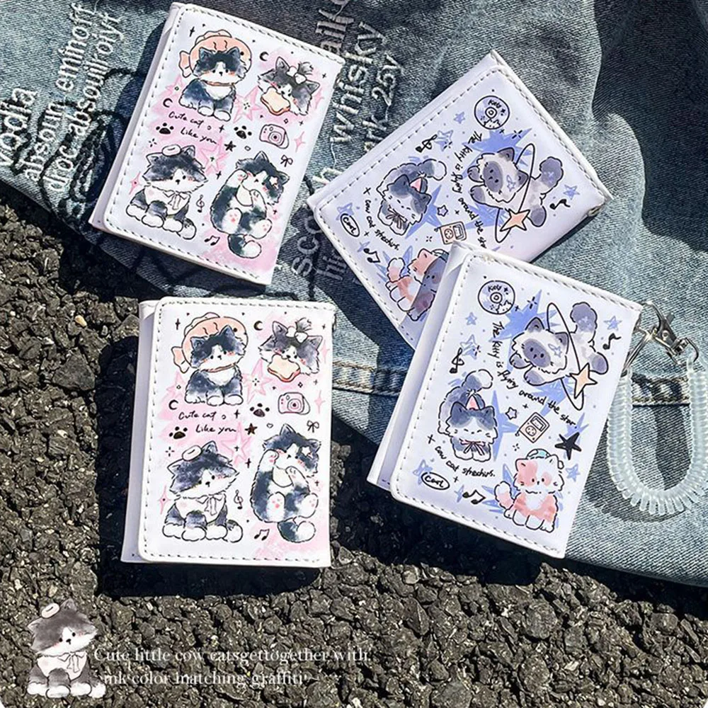 Color: Blue - PU Leather Cute Women Wallet Coin Purse Simple 3 Folds Multi-card Slots Card Holder Cute Cat Dog Short Wallets for Girls