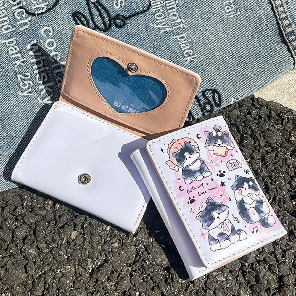 Color: Blue - PU Leather Cute Women Wallet Coin Purse Simple 3 Folds Multi-card Slots Card Holder Cute Cat Dog Short Wallets for Girls