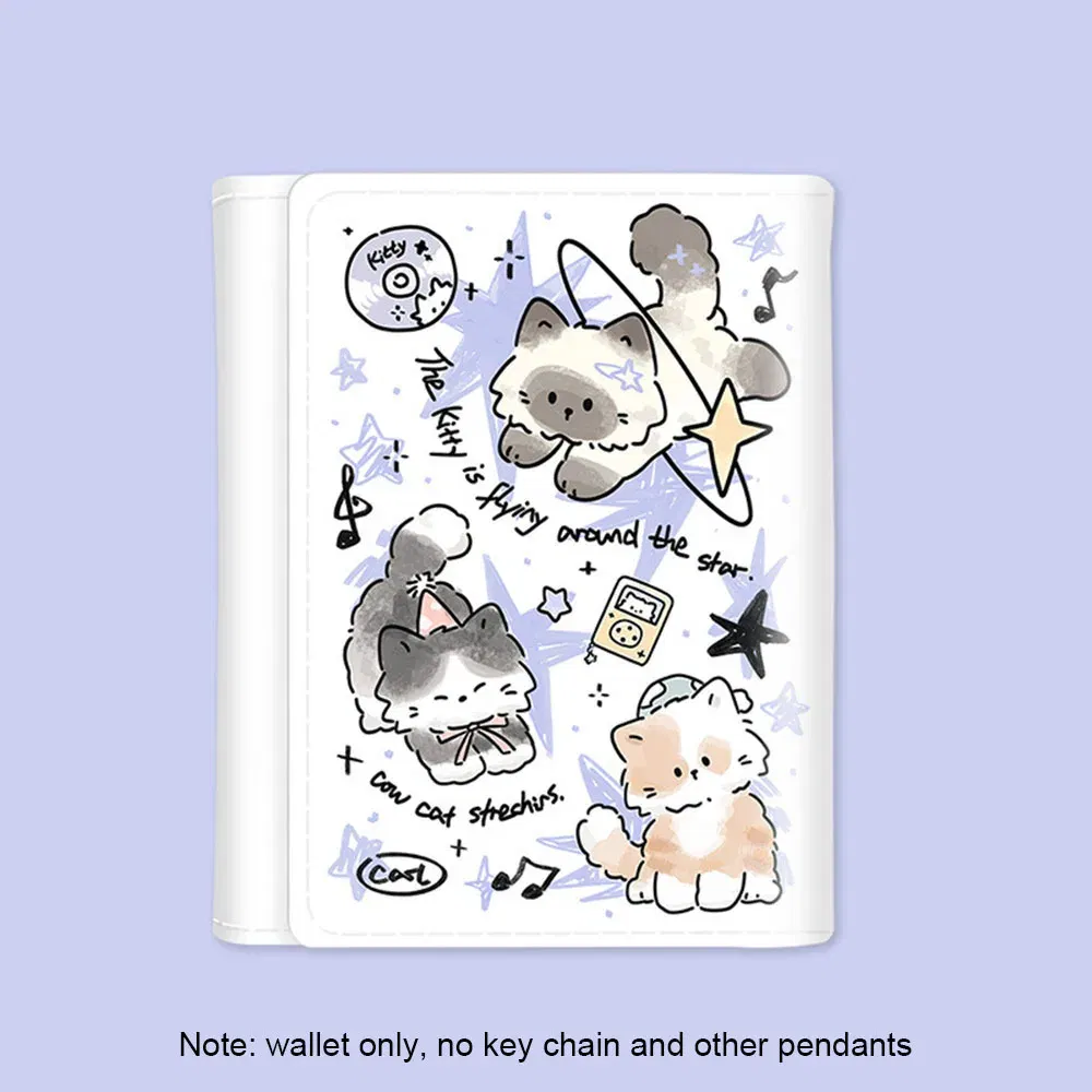 Color: Blue - PU Leather Cute Women Wallet Coin Purse Simple 3 Folds Multi-card Slots Card Holder Cute Cat Dog Short Wallets for Girls