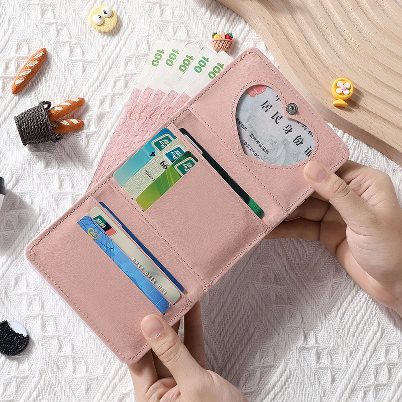 Color: Blue - PU Leather Cute Women Wallet Coin Purse Simple 3 Folds Multi-card Slots Card Holder Cute Cat Dog Short Wallets for Girls