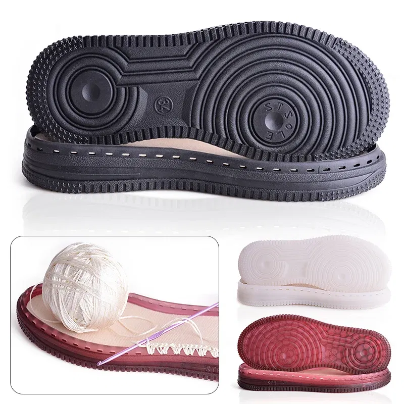 Color: WHITE, Shoe Size: 4 - 1 Pair Soft Rubber Soles Hand-woven Hook Line Soles Anti-slip Shoe Patch Durable Repair Replacement For Boot Shoes