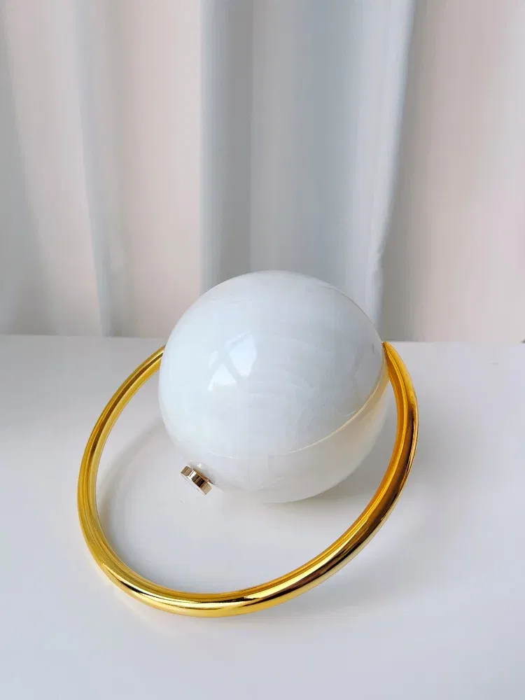 Color: Pink - 2025 New Marble Pattern Spherical Banquet Bag for Women Trendy Electroplated Handle PVC Handbags Lady Mini Purse Evening Clutch