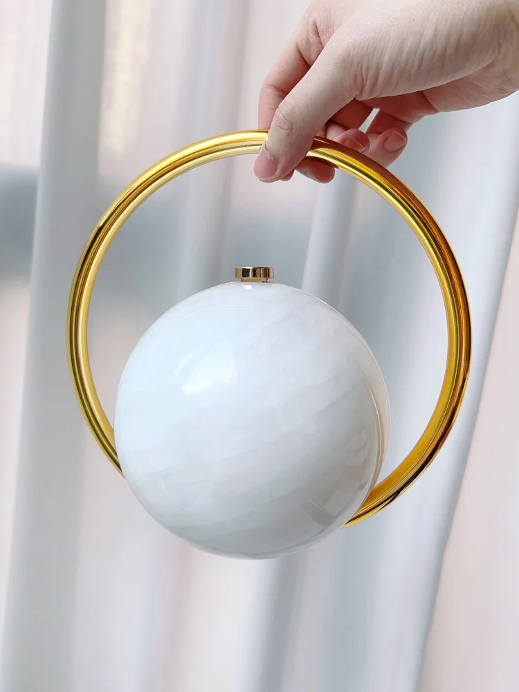 Color: Pink - 2025 New Marble Pattern Spherical Banquet Bag for Women Trendy Electroplated Handle PVC Handbags Lady Mini Purse Evening Clutch