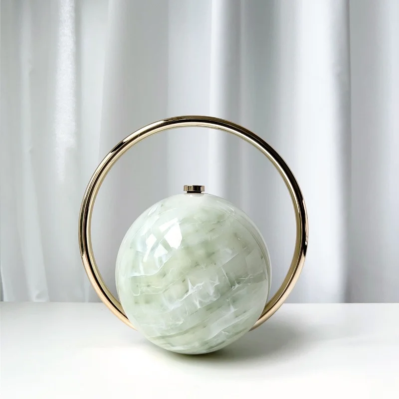 Color: Pink - 2025 New Marble Pattern Spherical Banquet Bag for Women Trendy Electroplated Handle PVC Handbags Lady Mini Purse Evening Clutch