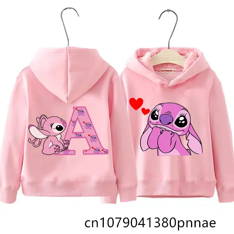 Color: Red, Kid Size: 9 - Girls Boys Lilo and Stitch Sportswear Hoodies Casual Fashion Sweatshirts Angel Letter AZ Anime Autumn/Winter Hoodie Kids Hoodies