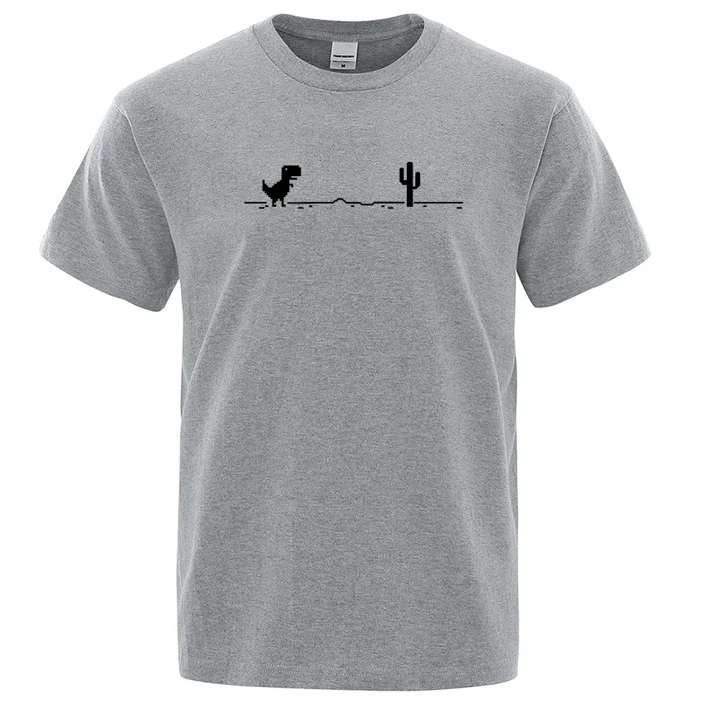 Color: Beige, Size: M - Mens T-shirts Printed Dinosaur Cactus Funny Tops Summer Cotton T-shirt for Men Casual O-Neck Tee Shirts Streetwear Basic Top