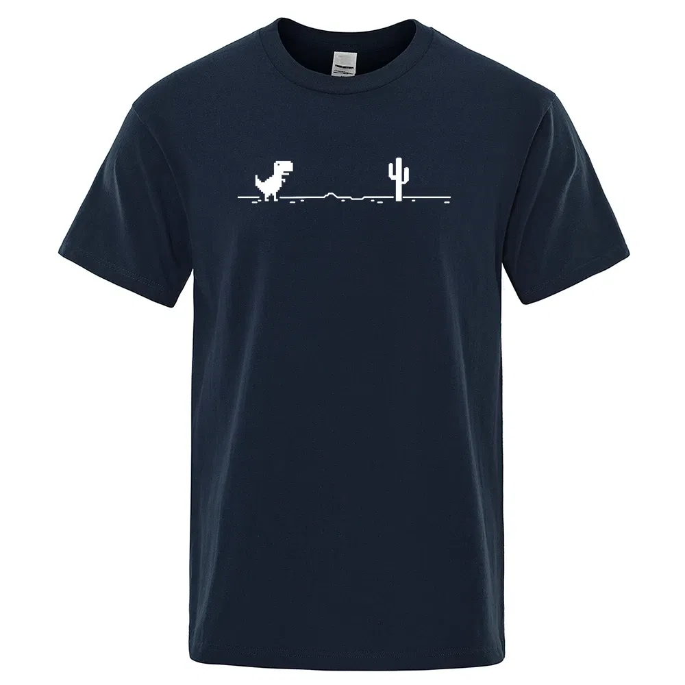 Color: Beige, Size: M - Mens T-shirts Printed Dinosaur Cactus Funny Tops Summer Cotton T-shirt for Men Casual O-Neck Tee Shirts Streetwear Basic Top