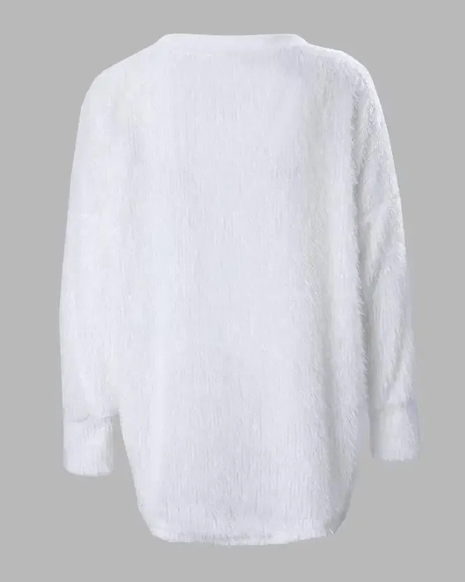 Color: army green, Size: M - Korean Style Lazy Women's Sweater 2024 Autumn Ribbed Knitted Pullover V-Neck Pearl Long Sleeved Fluffy Top Women's Loose Sweater