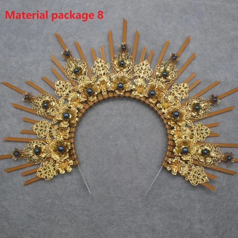Color: Pink - MATERIAL PACKAGE Sunburst Goddess Gold Spike Mary Halo Crown Headpiece NYLON ZIP TIE Wedding Bride Hair Band Tiar
