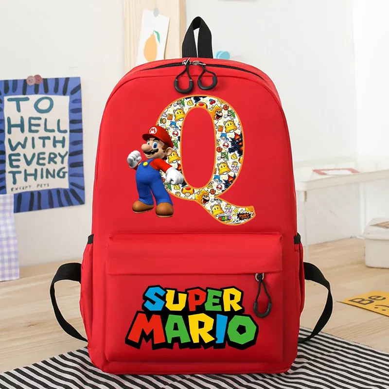 Color: VIOLET/?«?—?…°, Size: 12cm - New Super Mario Bro School Bag Cartoon Letter Printed Children Backpack Boys Girls School Backpacks Children's Birthday Gifts