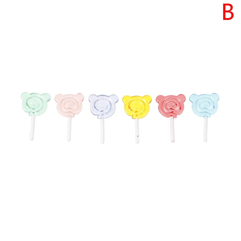 Color: light green - 6Pcs Dollhouse Miniature Cartoon Bear Shape Lollipop Simulation For Dollhouse Miniature Toy Doll Mini Resin
