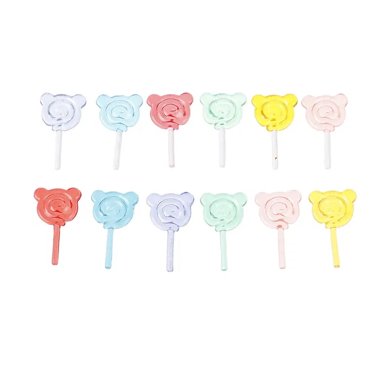Color: light green - 6Pcs Dollhouse Miniature Cartoon Bear Shape Lollipop Simulation For Dollhouse Miniature Toy Doll Mini Resin