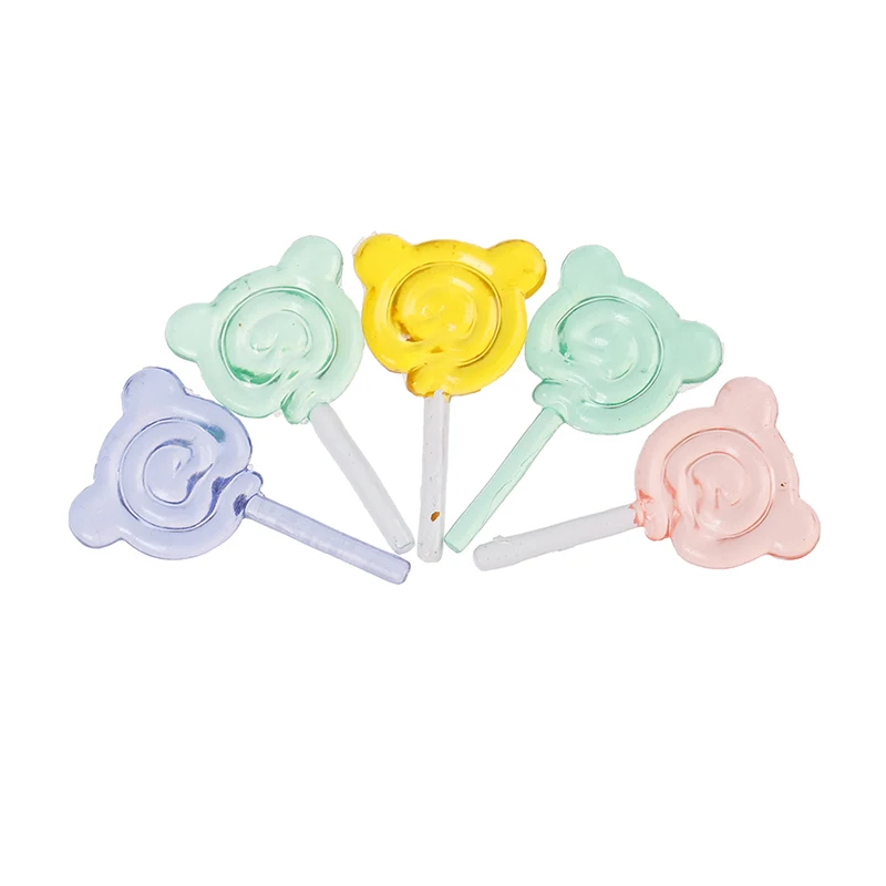 Color: light green - 6Pcs Dollhouse Miniature Cartoon Bear Shape Lollipop Simulation For Dollhouse Miniature Toy Doll Mini Resin