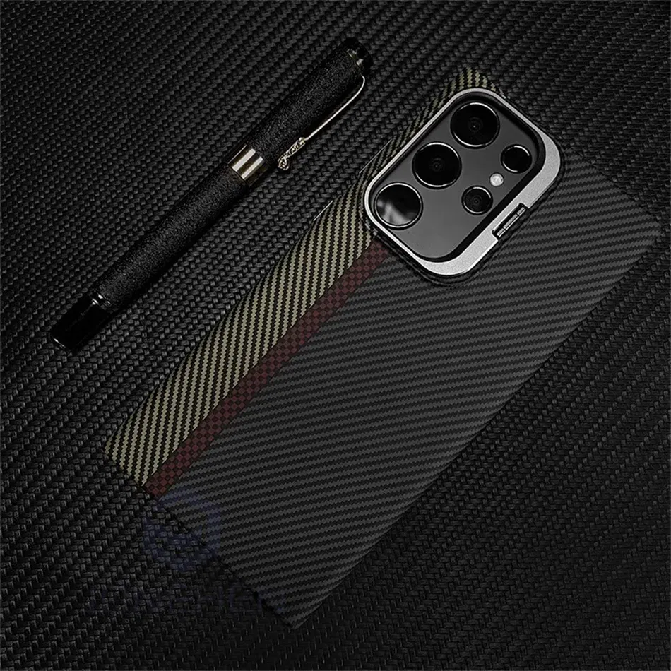 Color: Blue, Material: Plastic - Magnetic Pixel Carbon Fibre Pattern Slim Case For Samsung Galaxy S24 Plus S23 Ultra Luxury Shockproof Hard Cover Stand Metal Len