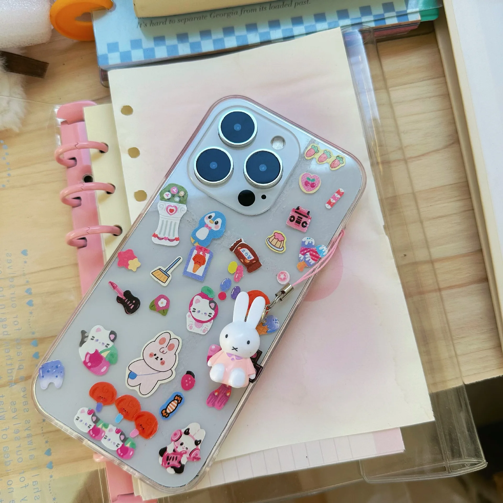 Color: Red - Kawaii Miffy Key Chain Cartoon Cute Backpack Pendant Ornaments Mobile Phone Chain Christmas Gift