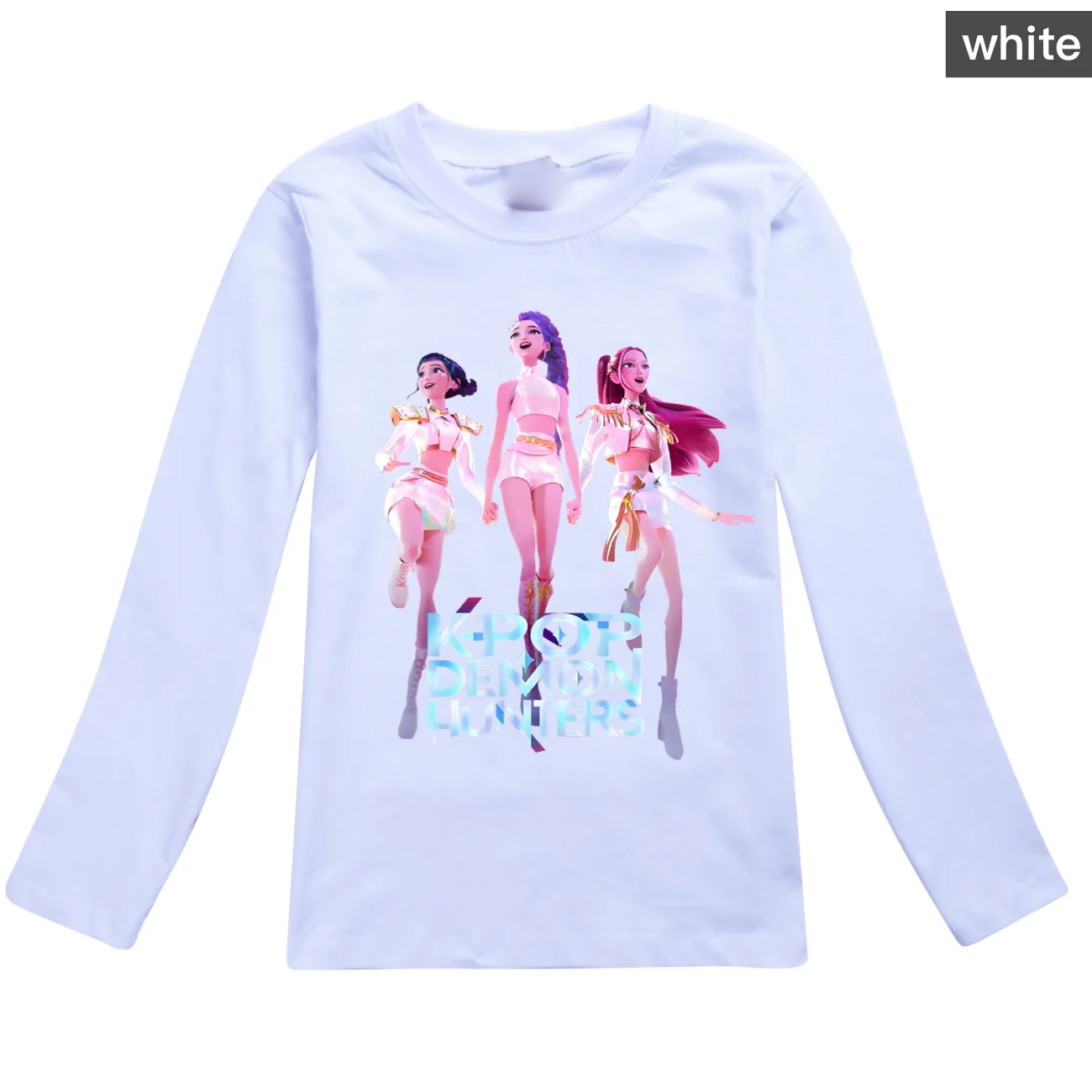 Color: army green, Kid Size: 10 - KPop Demon Hunters Huntrix Tshirt Kids Clothes Teenage Boys O-Neck Cartoon Casual T-shirts Girls Long Sleeve Tops Child Clothing