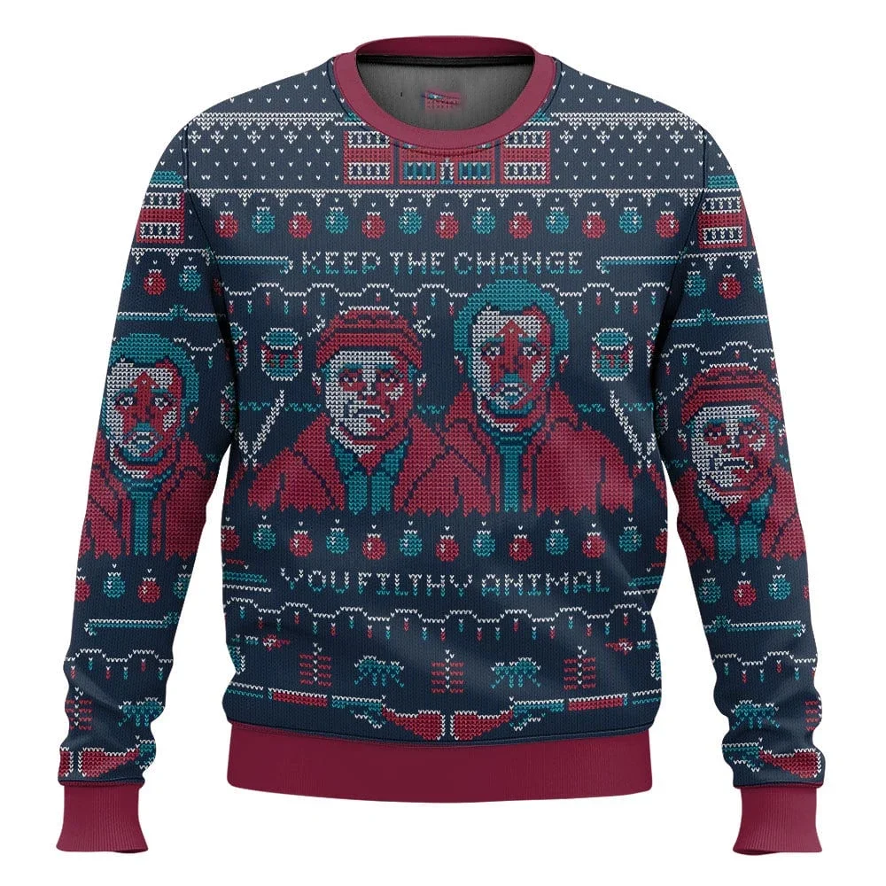 Color: Dark Grey, Size: L, Ships From: CHINA - Merry Christmas alone at home Ugly Christmas sweater cartoon animation Men's pullover 2026 fashionable couple shirts Sweatshirt