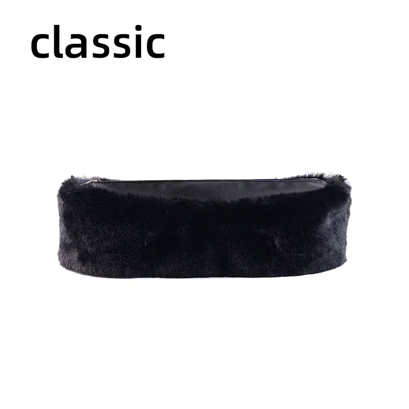 Color: Bronze - New Autumn winter obag Faux Rex Rabbit fur zipper up furry Trim Inner pocket for Classic Mini O bag Accesorios