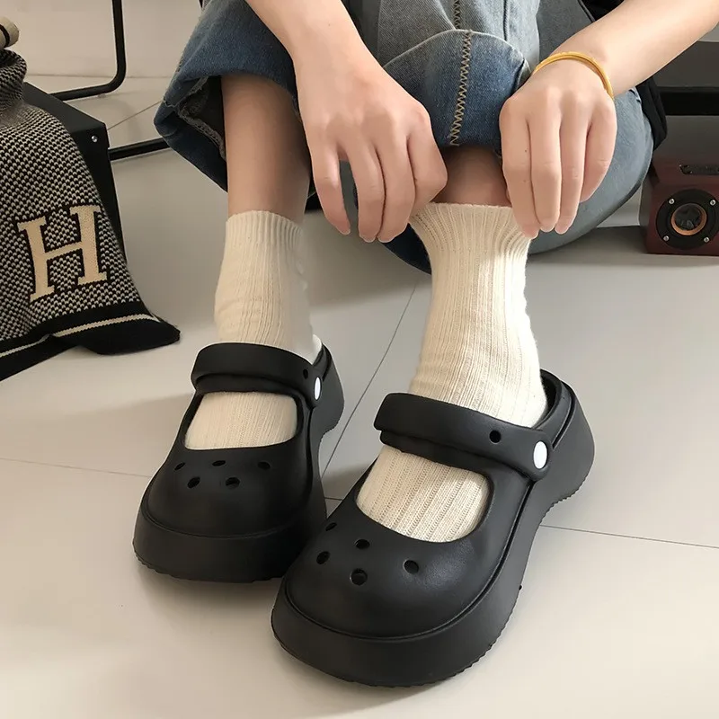 Color: WHITE, Shoe Size: 39 - Summer Women Slippers Fashion Thick Bottom Hole Shoes EVA Slippers Anti Slip Baotou Slippers Outdoor Beach Sandals Slippers