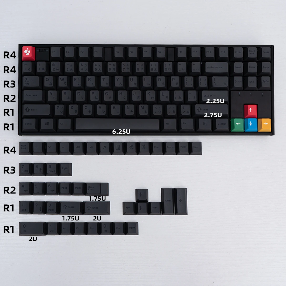 Color: Khaki - Minimalist Black keycaps PBT cherry profile 61/71/64/68/84/96/980/87/104 keycap set