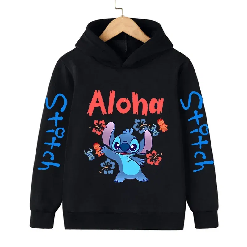 Color: SKY BLUE, Size: 12" - New in Cool Stitch Hoodie Children Cartoon Clothes Kid Girl Boy Lilo and Stitch Sweatshirt Manga Hoody Baby Casual Top
