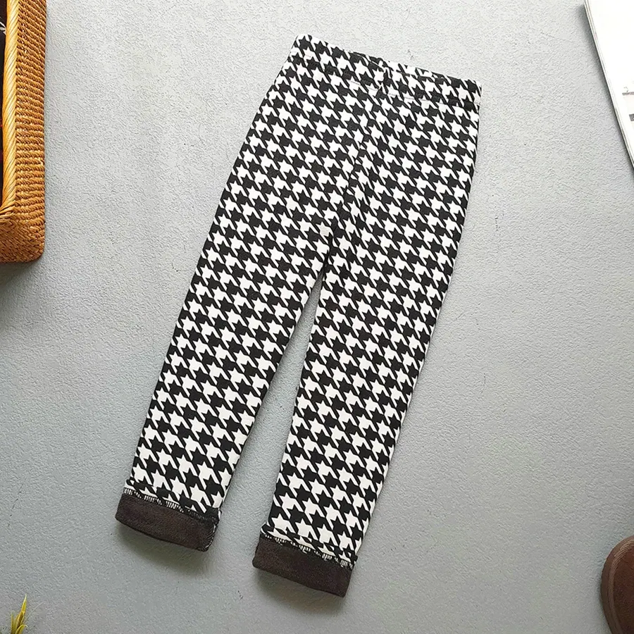 Color: army green, Kid Size: 9 - Autumn Winter Print Flowers Thick Warm Kids Toddler Baby Girls Leggings Children's Pants