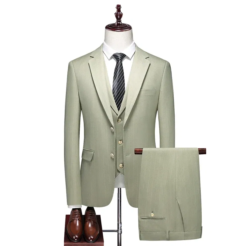 Color: Blue, Size: 4XL - High-End Three-Piece Men's Wedding Suit with Vest And Trousers Fashion Business Casual Groom's Dress All-In-One
