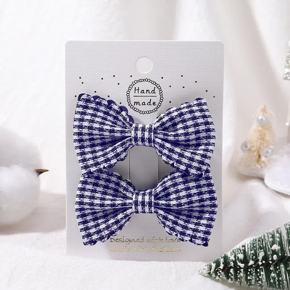 Color: light green - 2Pcs/Set Solid Color Kids Bows Hair Clips for Baby Girls Handmade Plaid Bowknot Hairpin Barrettes Photograph Hair Accessories