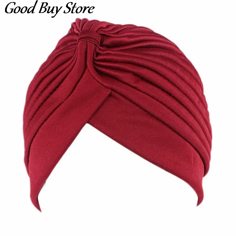 Color: dusty wine - Solid Color Turban Hat Women Muslim Stretch Hijabs Hats Islamic Underscarf Head Wrap Cap Female Plain Headwear Headband Soft