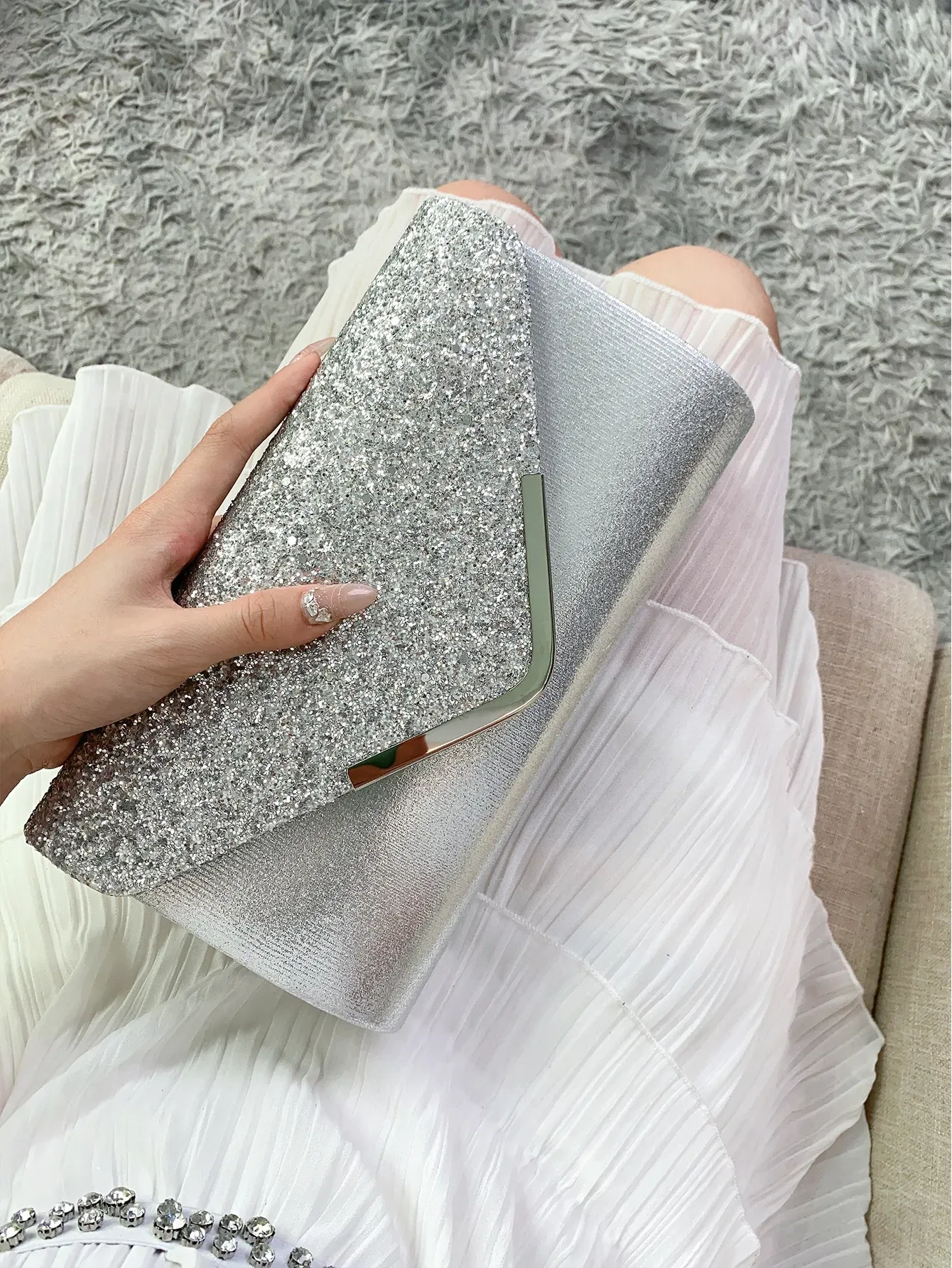 Color: Burgundy - Glitter Bling,Shiny Elegant And Fashionable Envelope Clutch Bag, Party Wedding Handbag For Women Dinner Bag