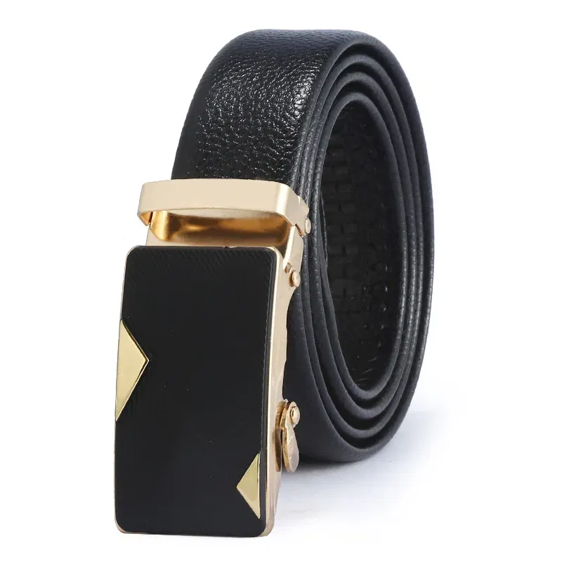 Color: PURPLE, Belt Length: 120cm - Man PU Leather Belt High Quality Men Business Belt Golden Automatic Buckle Waist Buckle Rhinestone Decoration Males Luxury Belt