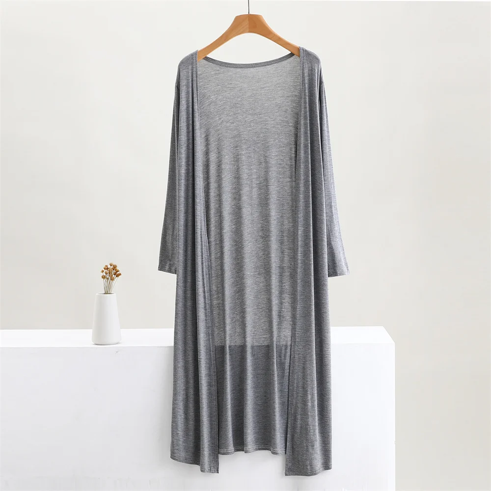 Color: Dark Grey, Size: One Size - Summer Autumn 12 Colors Women Modal Long Cardigan Female Cotton Sweater Cardigans Long Sleeve Women Casual Coat Ladies Outerwear