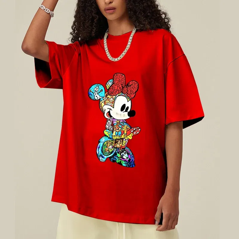 Color: green, Size: L - Disney Couples Mickey Mouse Minnie Print T-shirt Couples Men's and Women's Cotton Short Sleeve Casual Tops