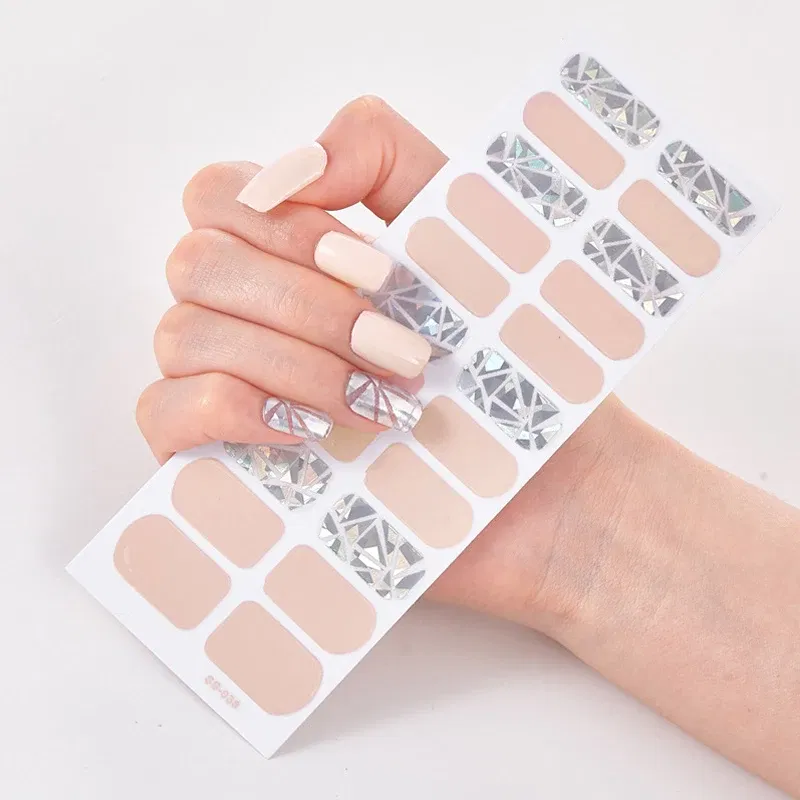 Color: Diamond H Color - DIY Gel Nail Stickers Cured-free Long-Lasting Solid Color Nail Strips Patch Slider Sticker Full Cover Decal Nail Manicure Patch