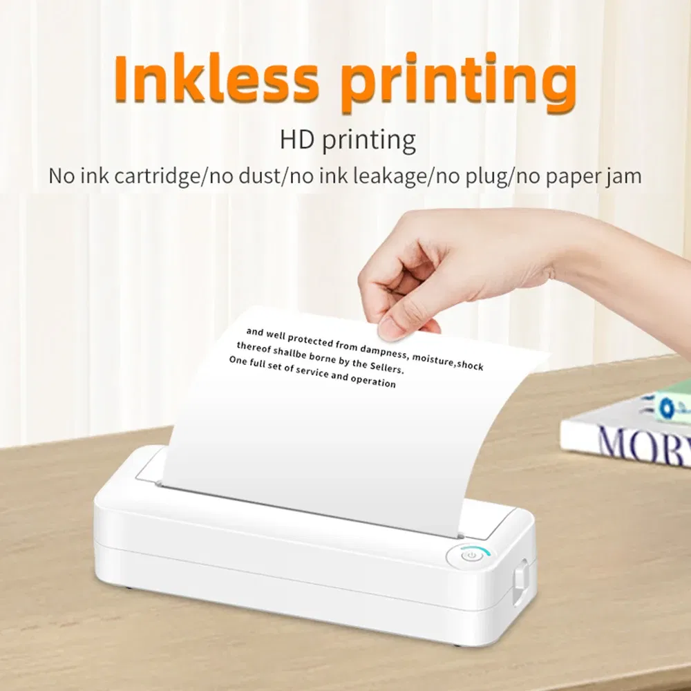 color: pink - A4 Paper Printer Thermal Printing Wireless BT Mobile Photo Printer Support 210mm Wide for Outdoor Travel Home Office Printing