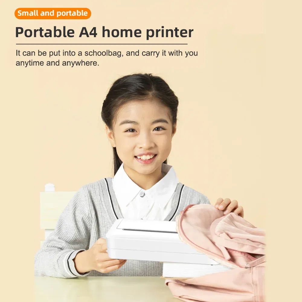 color: pink - A4 Paper Printer Thermal Printing Wireless BT Mobile Photo Printer Support 210mm Wide for Outdoor Travel Home Office Printing