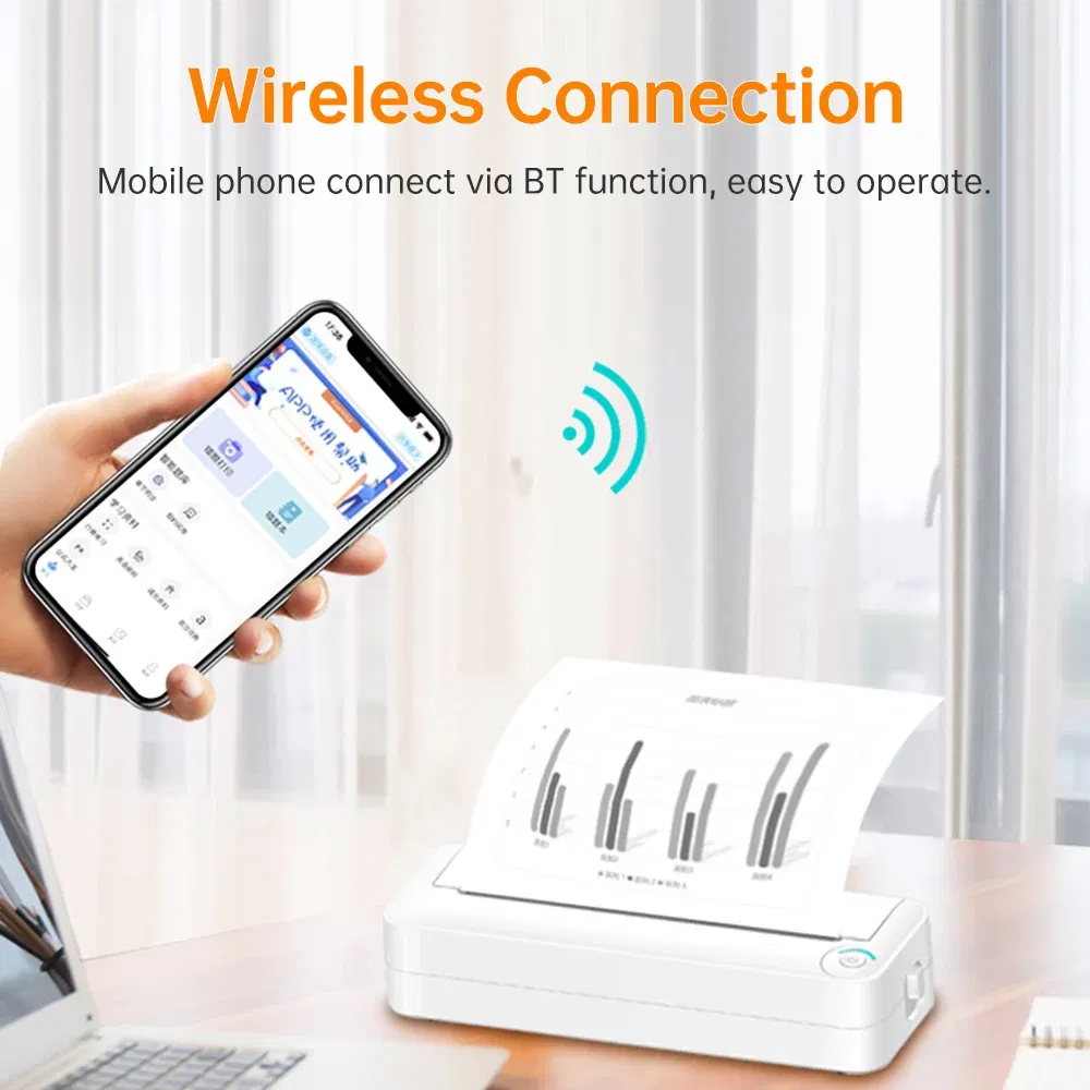 color: pink - A4 Paper Printer Thermal Printing Wireless BT Mobile Photo Printer Support 210mm Wide for Outdoor Travel Home Office Printing