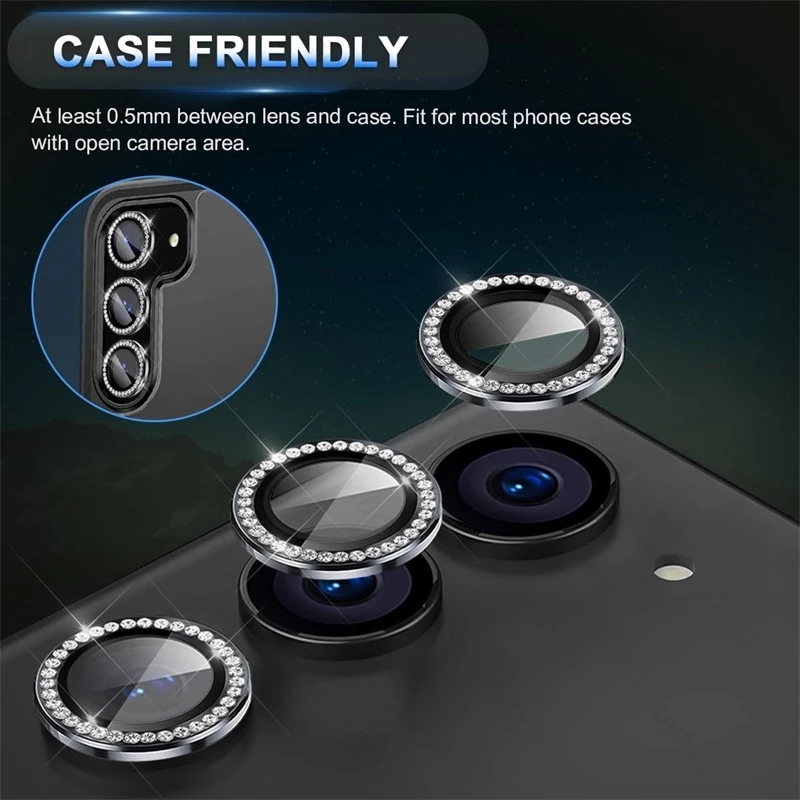 Material: CANVAS, Color: Gold - Bling 3D Diamond Metal Camera Ring Protector for Samsung Galaxy A55 A35 A25 A15 A05 5G Alloy Lens HD Tempered Glass Protect Cap