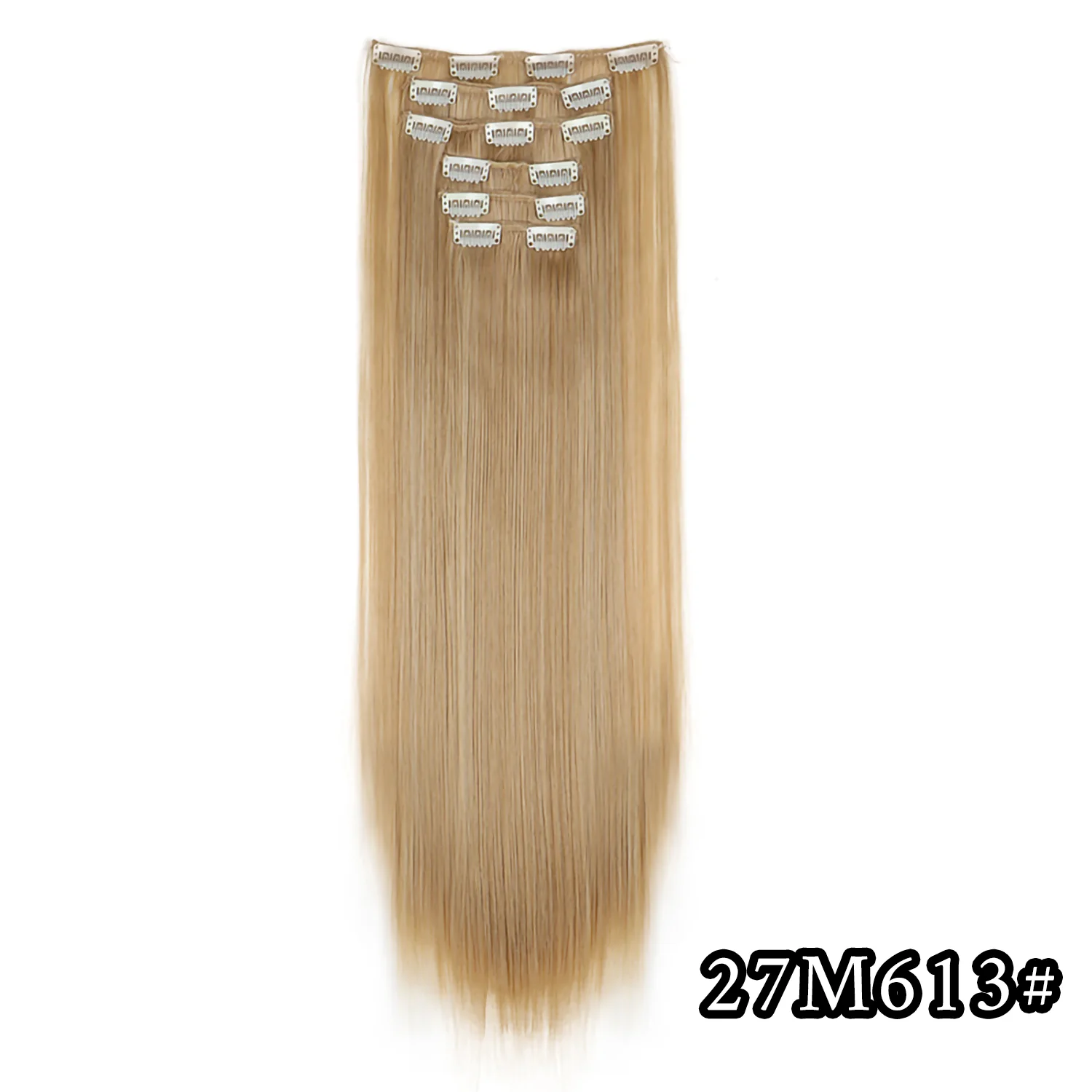 Color: #144, Stretched Length: 24inches - 24Inch 16 Clips in Hair Extensions Long Straight Hairstyle Synthetic Blonde Black Hairpieces Heat Resistant False Hair Daily Use