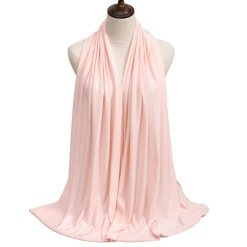 Color: Pink - Modal Cotton Jersey Hijab Scarf Long Muslim Shawl Plain Soft Turban Tie Head Wraps For Women Africa Headband 170x60cm