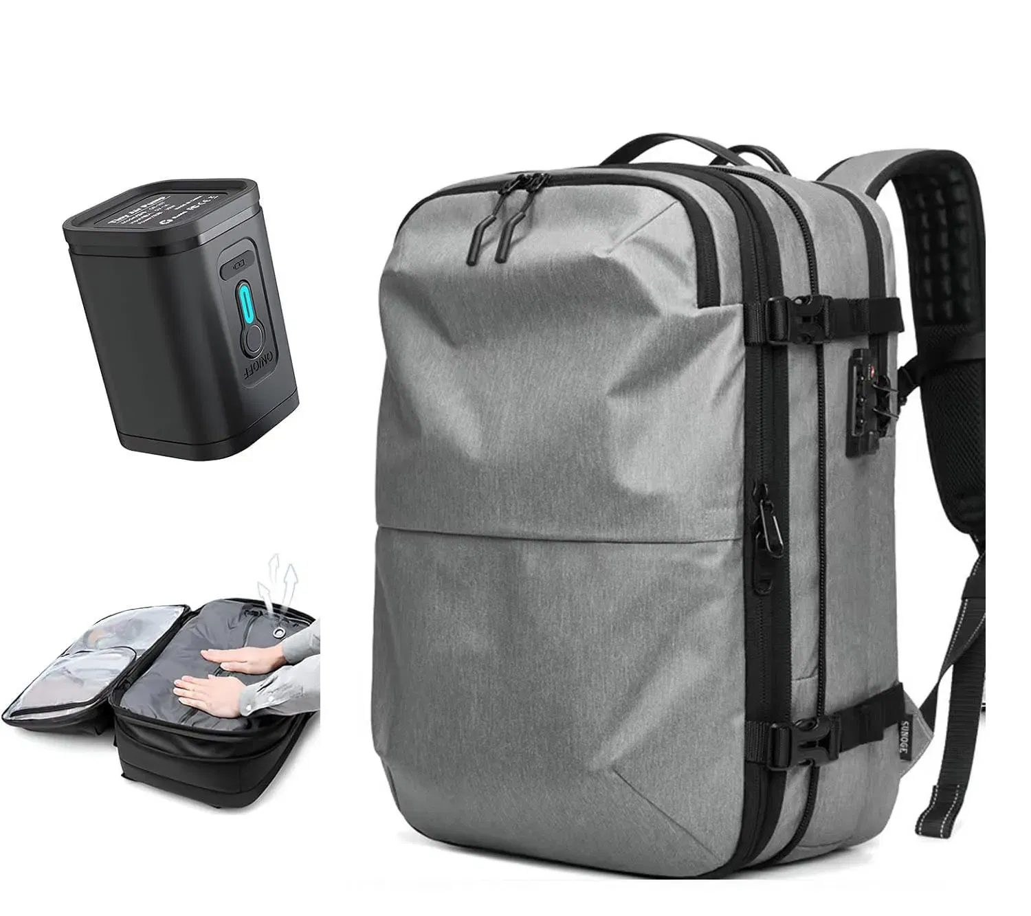 Color: black - Airback Vacuum Compression Backpack with Vacuum Pump 60L Expandable Travel Backpack for Men Women Airline Approved Business Bag