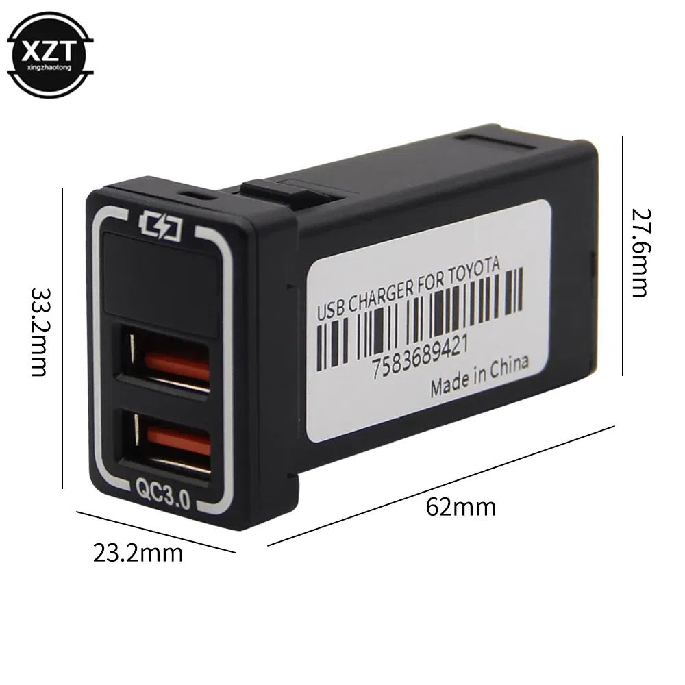 Color Name: PURPLE - Universal Dual USB Port Car Charger AUX Audio Socket QC3.0 Quick Charging Adapter with LED Voltmeter Display For Toyota