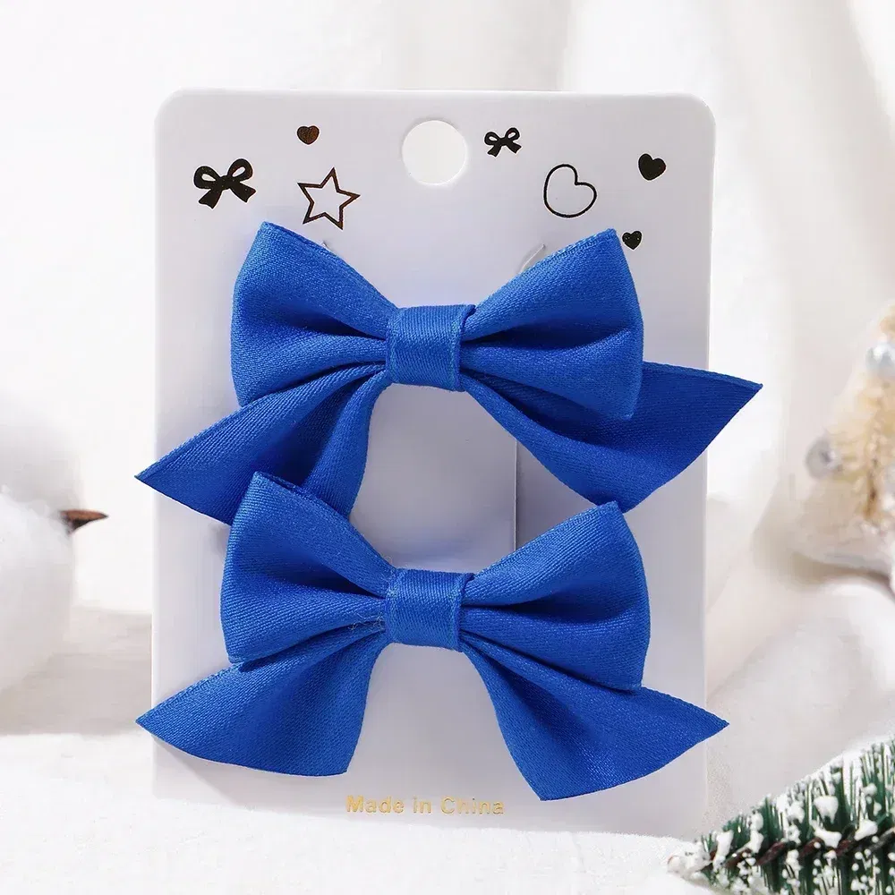 Color: Red - 2Pcs/Set Solid Color Kids Bows Hair Clips for Baby Girls Handmade Plaid Bowknot Hairpin Barrettes Photograph Hair Accessories