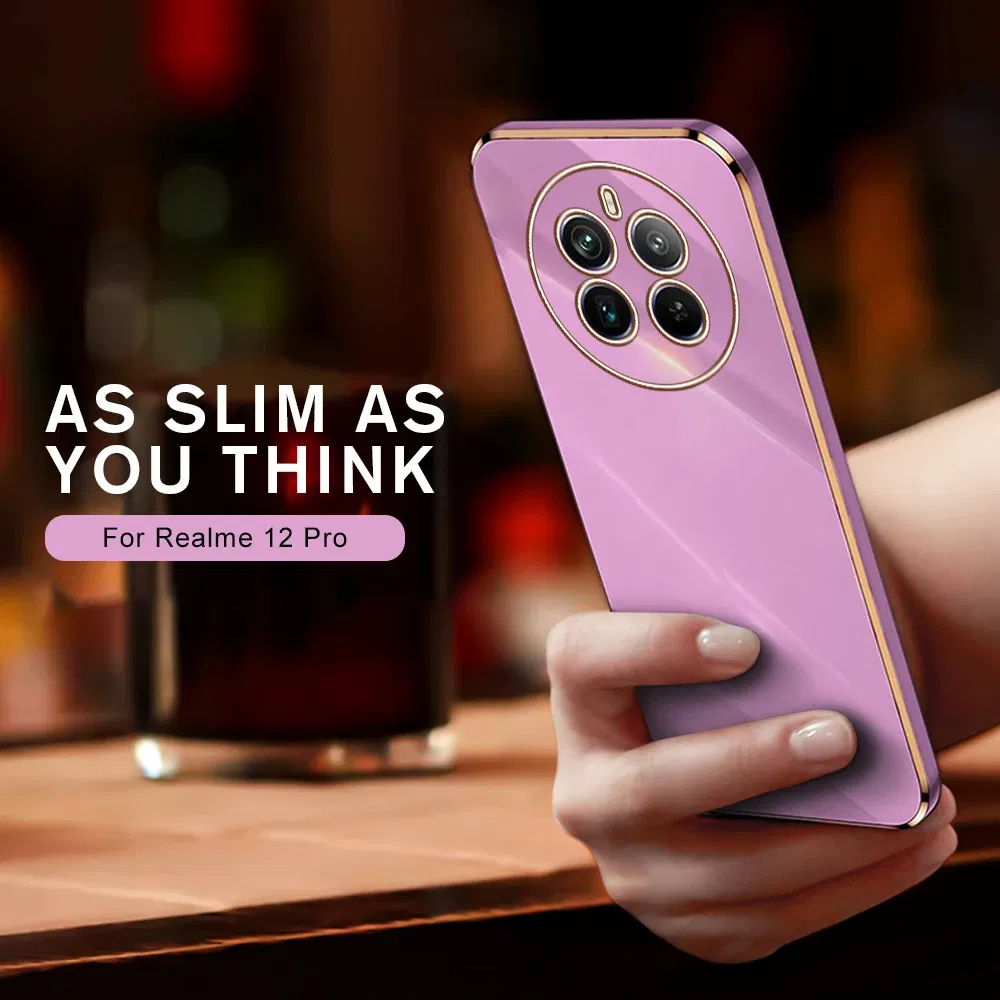 Material: ABS, Color: Gold - Realmi 12 Pro Plus 5G Case New Straight Edge Electroplating TPU Soft Cover For Realme 12 Pro+ 5G Protect Lens Shockproof Coque