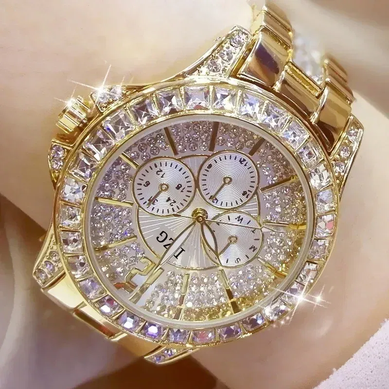 Color: Gold - Fashion Women Watch with Diamond Watch Ladies Top Luxury Brand Ladies Casual Women's Bracelet Crystal Watches Relogio Feminino